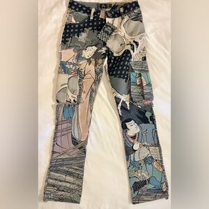 Rebel Vengeance Japanese Skeleton Samurai Thick Tapestry Cargo Pant Men's 30 NWT